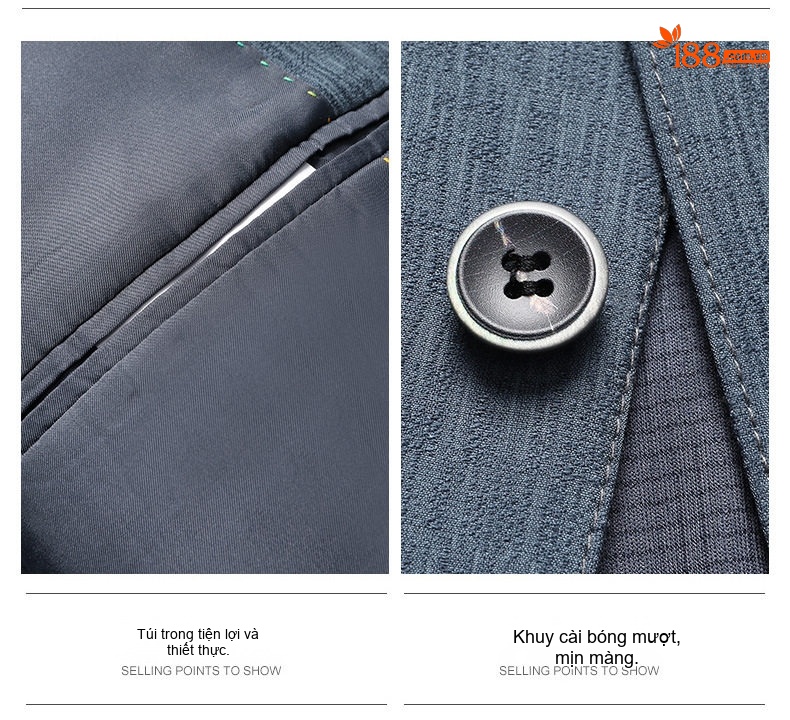 Áo Vest/Blazer Nam Thu Đông Hoạ Tiết Gợn Sóng Ôm Dáng Màu Xanh chi tiết 4