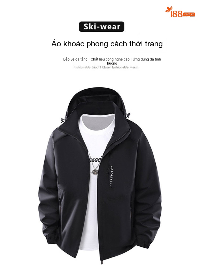 Áo khoác gió nam mỏng nhẹ chống nước có mũ trùm đầu chi tiết 1