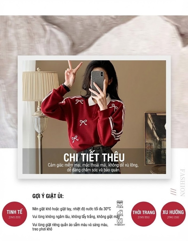 Set Bộ Nữ Áo Dệt Kim Tay Dài Quần Ống Rộng Phong Cách Hàn Quốc Màu Đỏ, Xanh chi tiết 12