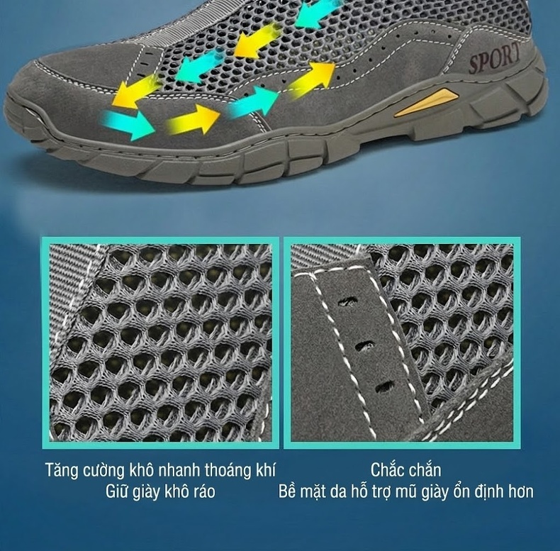 Giày Lười Nam Da Thật Lưới Thoáng Khí Đế Cao 3cm chi tiết 5