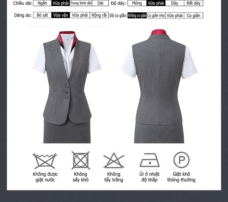 Áo Gile Công Sở Nữ Kiểu Dáng Vest Thiết Kế Thanh Lịch Màu Xám, Xanh Navy chi tiết 8