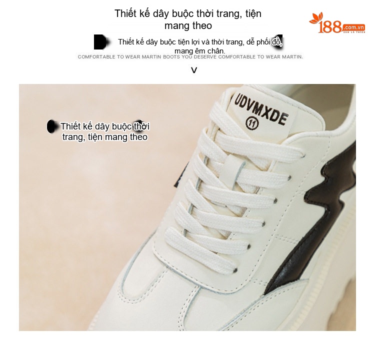 Giày Sneaker Nữ Da Bóng Đế Bánh Mì Chiều Cao Đế Khoảng 5cm Màu Trắng, Đen chi tiết 9