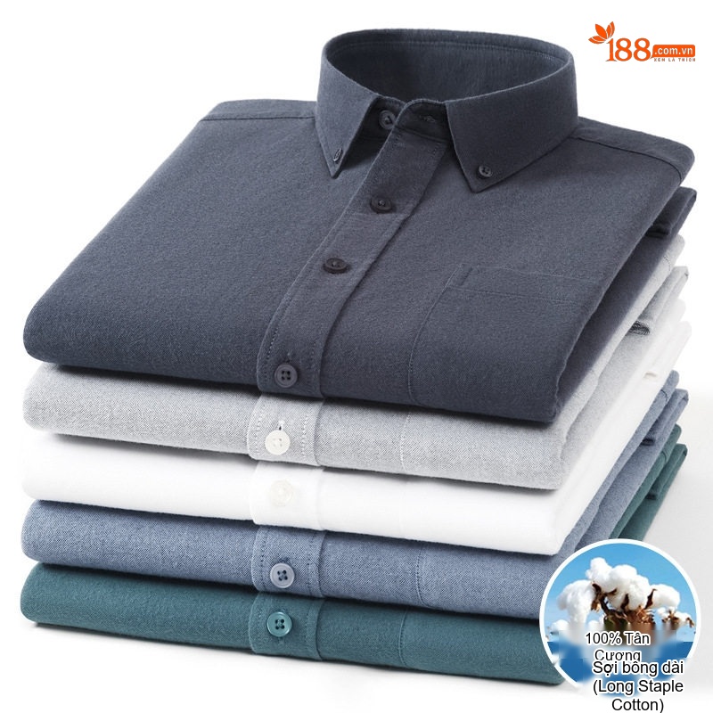 Áo Sơ Mi Tay Dài Nam Cotton Oxford Dáng Ôm Màu Trắng, Xanh Dương, Xám, Xanh Lá...