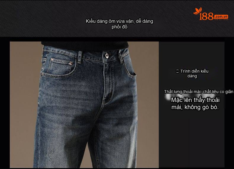 Quần Jean Nam Ống Đứng Ôm Vừa Vặn Phong Cách Âu Mỹ Màu Xanh Denim chi tiết 5