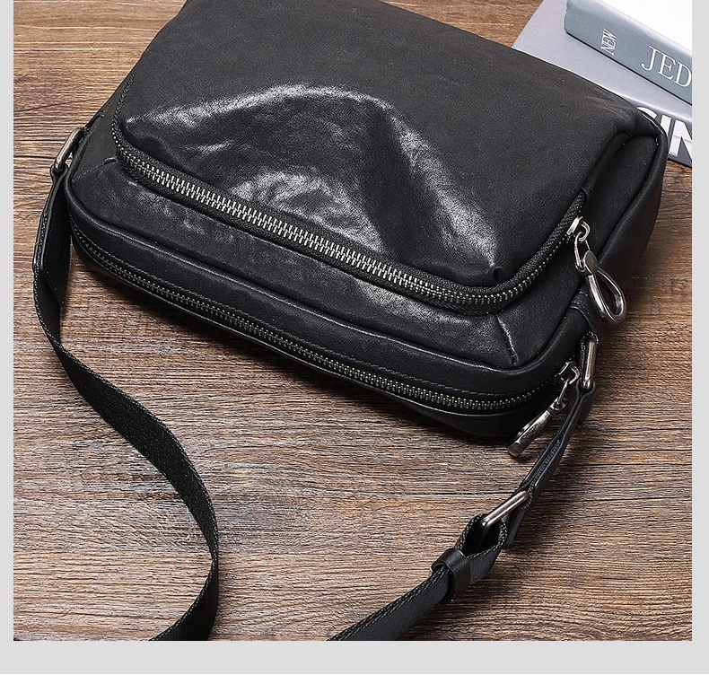 Túi Đeo Vai/Đeo Chéo Nam Da Bò Ngăn Ngang Phong Cách Casual Màu Đen chi tiết 4