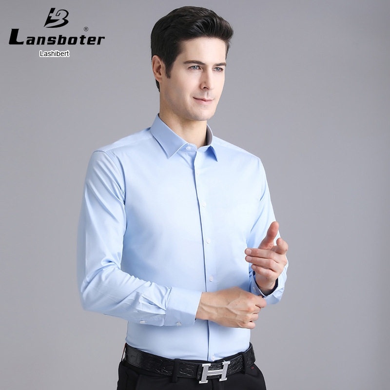 Áo Sơ Mi Dài Tay Nam Cotton Chống Nhăn Ôm Dáng Màu Trắng, Xanh