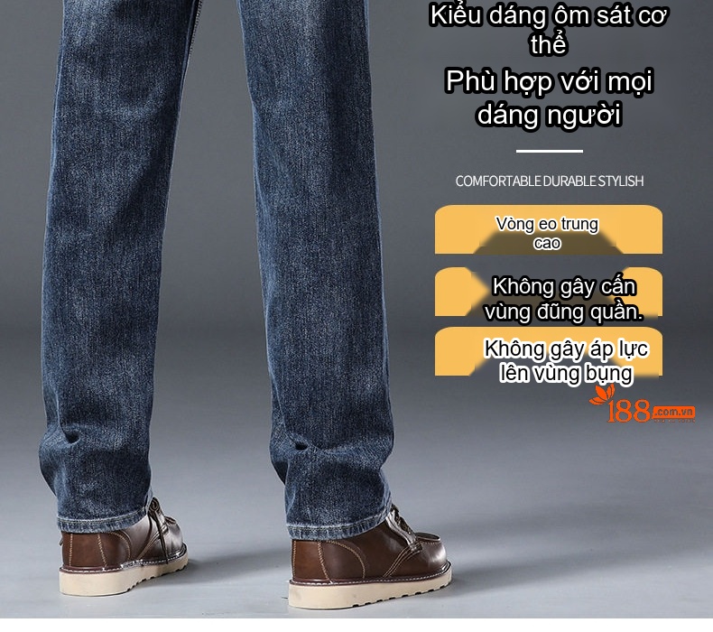 Quần Jean Nam Ống Suông Rộng Co Giãn Thoải Mái Dáng Trung Niên Màu Xanh Đậm, Xanh Nhạt chi tiết 6
