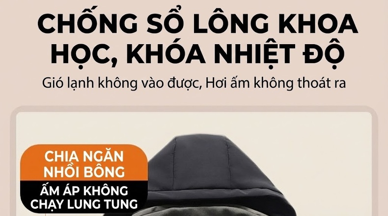 Áo Khoác Phao Nam 3in1 Lót Lông Vũ Trắng Dày Dặn Có Mũ Trùm Đầu Màu Xanh Navy, Đen, Xám chi tiết 12