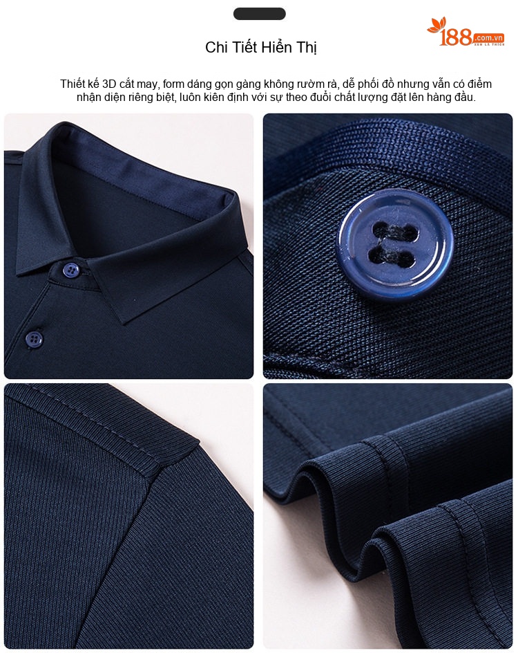 Áo Polo Nam Tay Ngắn 100% Lụa Tằm Cao Cấp Màu Xanh Navy, Xanh Ngọc chi tiết 4