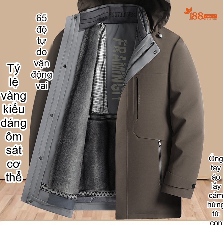 Áo Khoác Phao Nam Lông Vũ Có Mũ Trùm Đầu Dày Dặn Giữ Ấm Nhiều Lớp Màu Xanh Navy, Đen, Nâu chi tiết 15