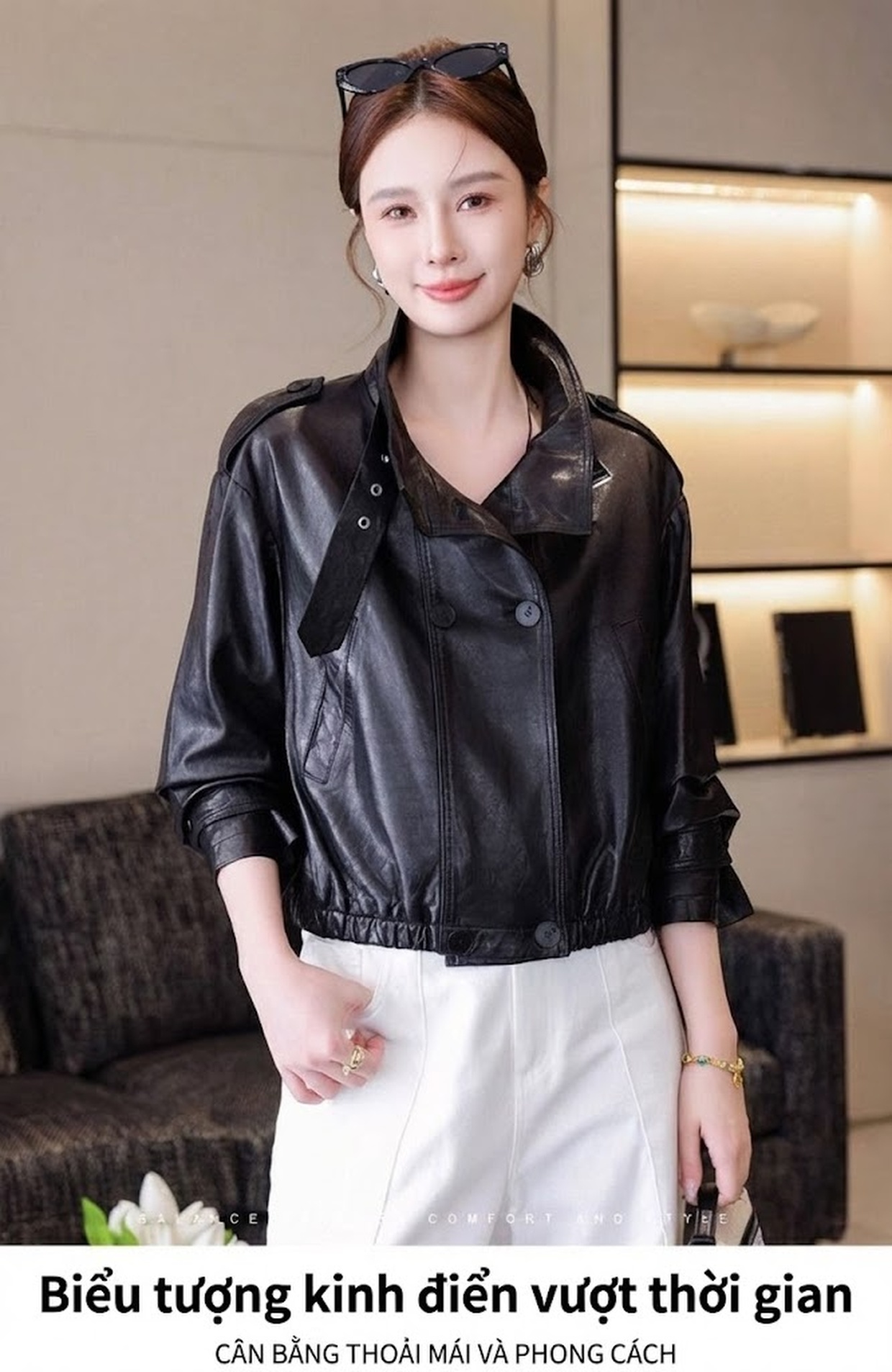 Áo Khoác Da Thật Nữ Kiểu Ngắn Dáng Bomber Da Cừu chi tiết 28