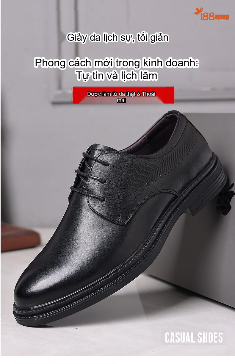 Giày Lười Nam Da Bò Đế Mềm Thoải Mái Chiều Cao Đế Khoảng 3cm Màu Đen chi tiết 4