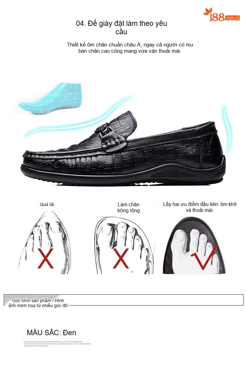 Giày Lười Nam Da Bò Vân Cá Sấu Chiều Cao Đế Khoảng 3cm Màu Đen chi tiết 12