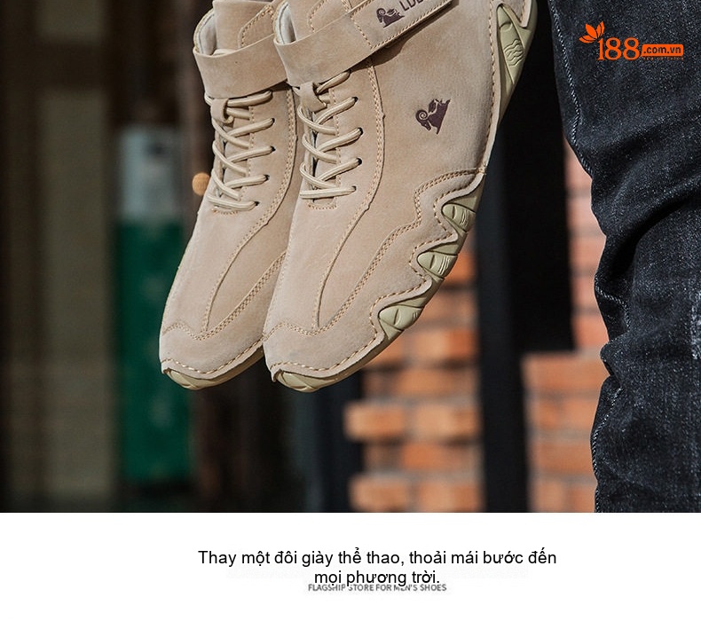 Giày Boot Martin Nam Cổ Cao Dây Buộc Da Mờ Phong Cách Thể Thao Chiều Cao Đế Khoảng 3cm Màu Be, Xám chi tiết 13