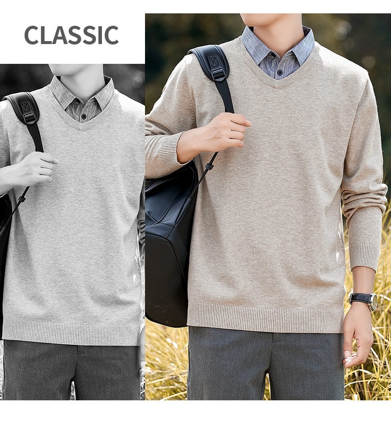 Áo Len Nam Dệt Kim Cổ Sơ Mi Giả Hai Lớp Phong Cách Hàn Quốc Màu Đen, Xám, Trắng, Nâu chi tiết 8