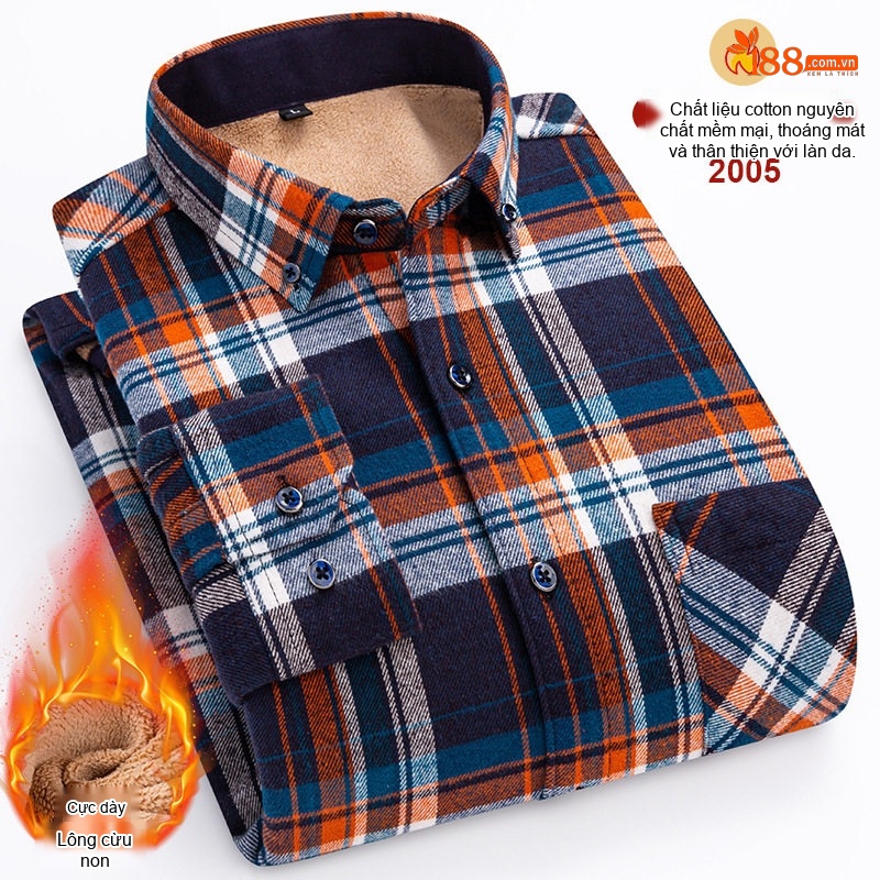 Áo Sơ Mi Nam Ca Rô Lông Cừu Non Cotton Dày Dặn Giữ Ấm Màu Đen, Đỏ, Xanh Dương, Xanh Lá...
