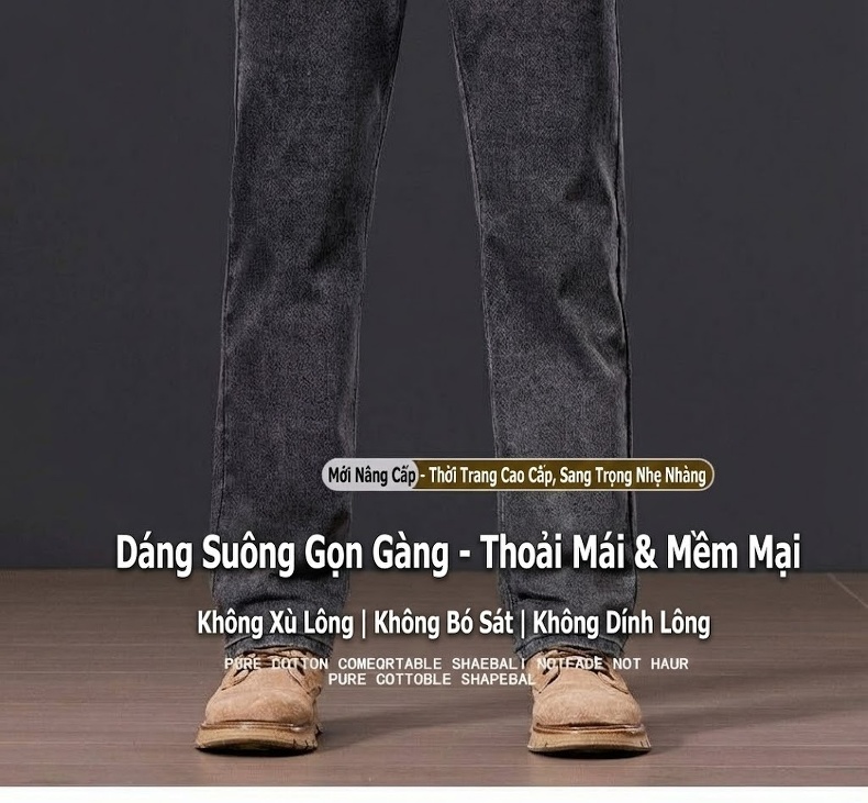 Quần Jean Nam Ống Đứng Rộng Dáng Suông Phong Cách Lịch Lãm Màu Xám Khói chi tiết 2