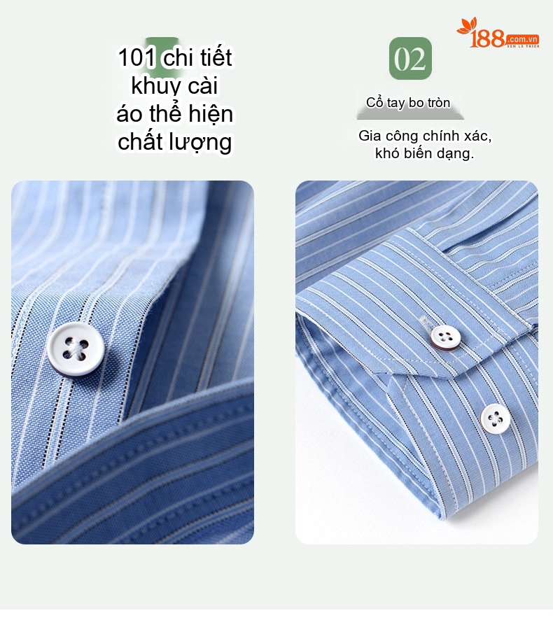 Áo Sơ Mi Dài Tay Nam Cotton Kẻ Sọc Kiểu Dáng Ôm Vừa Màu Xanh, Hồng, Xám chi tiết 2