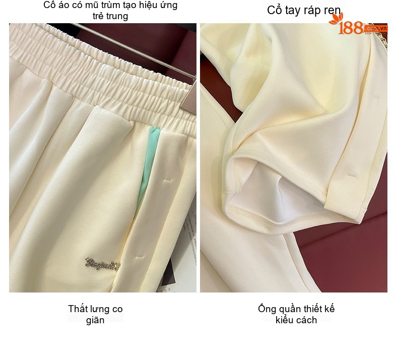 Bộ Quần Áo Thể Thao Nữ Áo Khoác Quần Ống Rộng Phong Cách Trẻ Trung Màu Kem, Xanh chi tiết 10