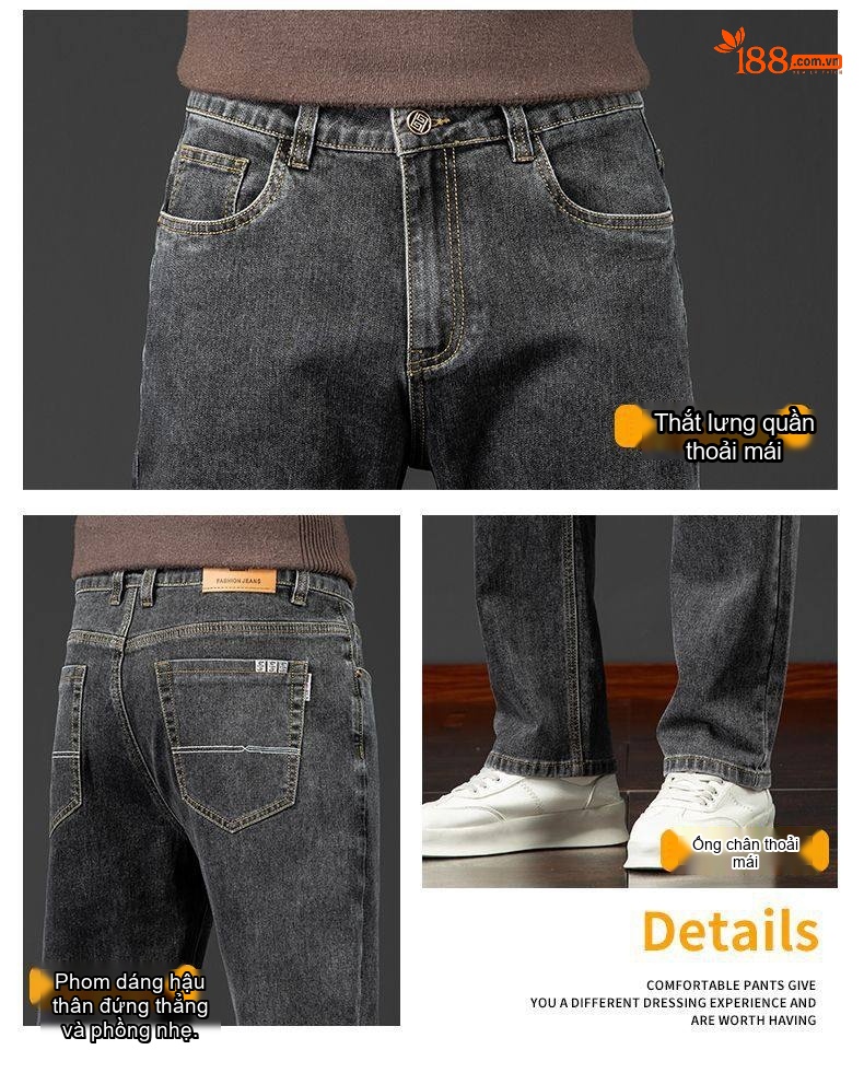 Quần Jeans Nam Ống Đứng Lưng Cao Dáng Rộng Thoải Mái Màu Xanh, Xám chi tiết 5