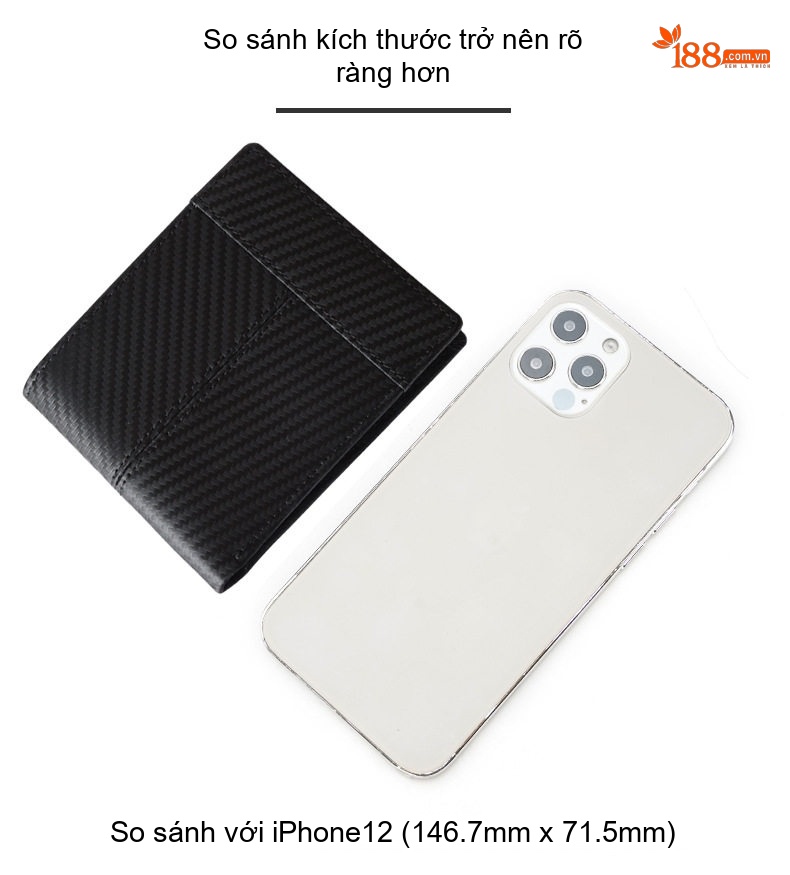 Ví Ngắn Nam TIDING Phong Cách Doanh Nhân Thiết Kế Đơn Giản Vải Sợi Carbon Màu Đen chi tiết 2