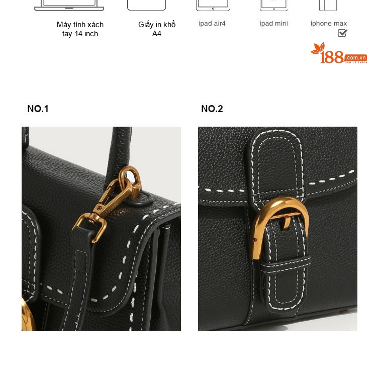 Túi Đeo Vai/Đeo Chéo Nữ Khóa Móng Ngựa Da Bóng, Túi Saddle Retro Phong Cách Kelly Cao Cấp Màu Trắng Kem, Đen, Nâu, Xám chi tiết 5