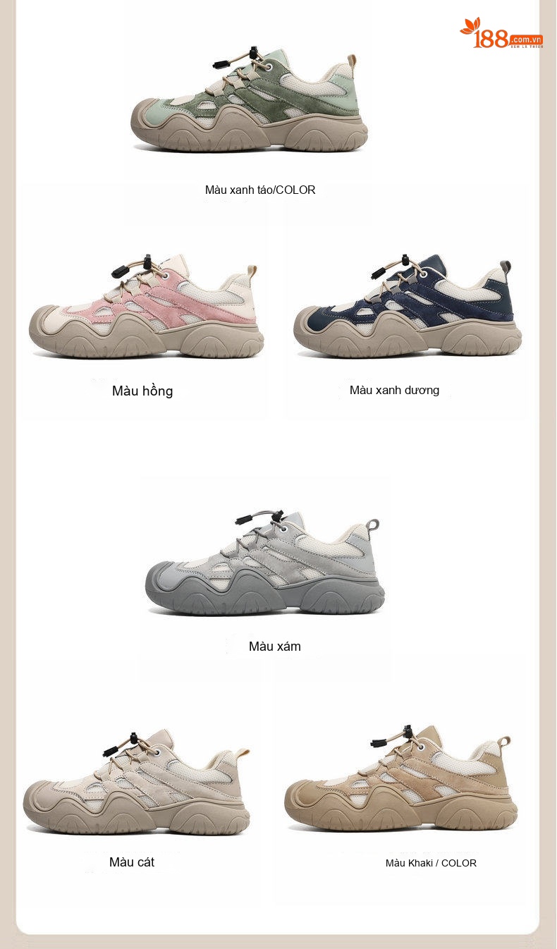 Giày Leo Núi Nam Da Thật Đế Dày Chiều Cao Đế Khoảng 5cm Màu Kem, Xám, Xanh Navy chi tiết 5