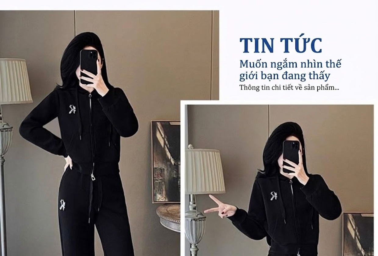 Bộ đồ thể thao nữ dáng rộng quần ống rộng có mũ trùm đầu chi tiết 10