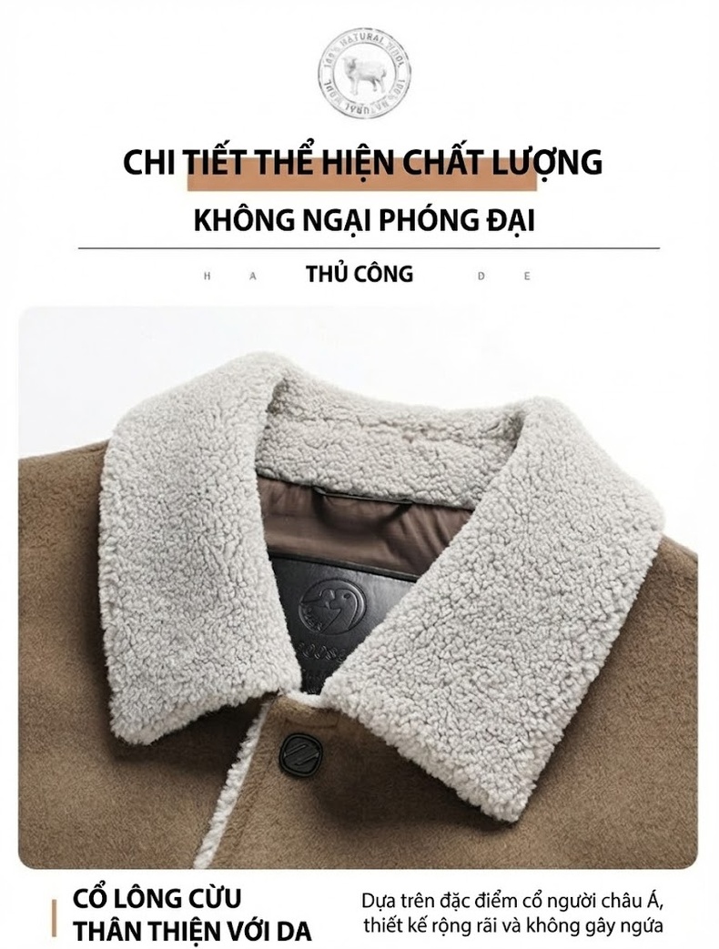 Áo Khoác Nam Lông Vũ Lót Lông Cừu Non Dệt Kim Màu Đen, Nâu chi tiết 14