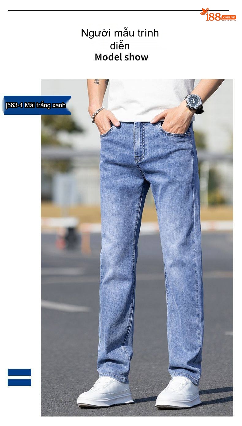 Quần Jeans Nam Ống Đứng Co Giãn Thoải Mái Phong Cách Casual Màu Xanh chi tiết 10