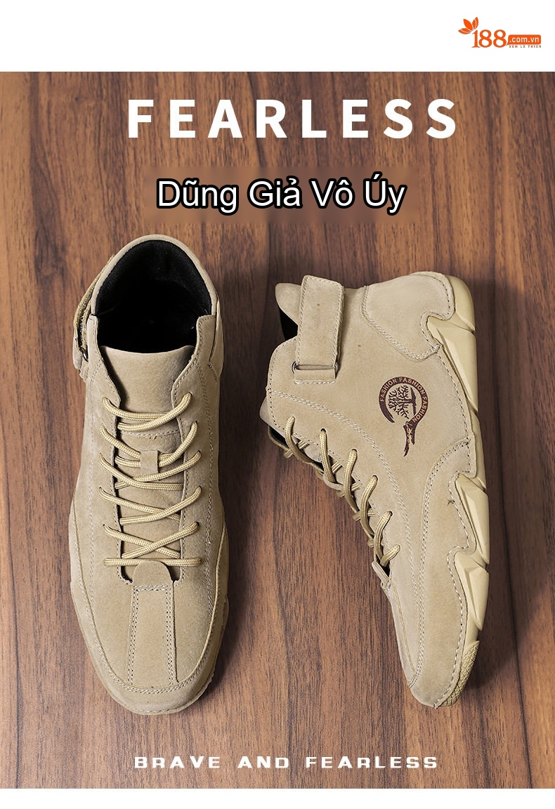 Giày Boot Nam Cổ Cao Da Mờ Lót Lông Ấm Áp Chiều Cao Đế Khoảng 3cm Màu Be, Đen, Xám chi tiết 5