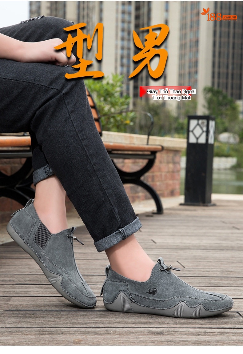 Giày Lười Nam Da Mờ Thoáng Khí Chiều Cao Đế Khoảng 2cm Màu Be, Xám chi tiết 2