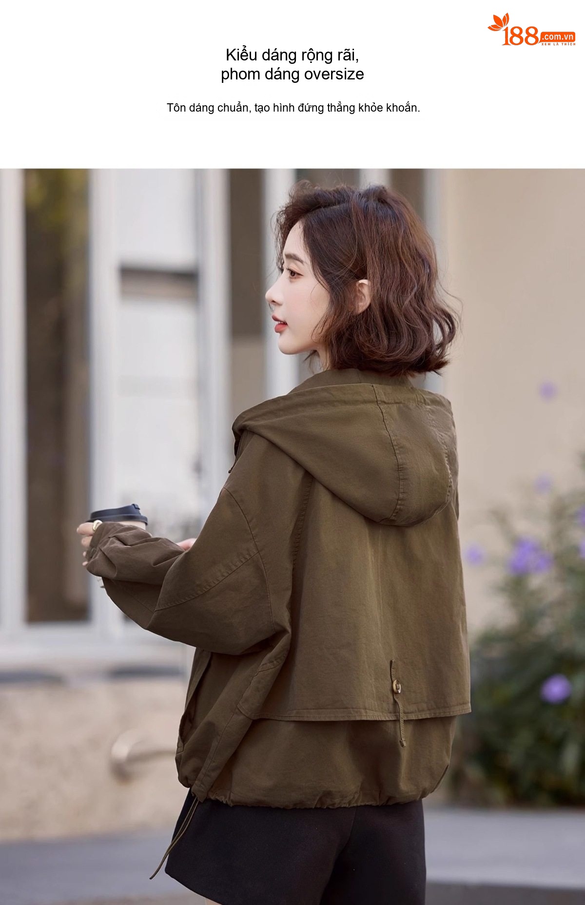 Áo Khoác Gió Nữ Dáng Ngắn Mũ Trùm Đầu Phong Cách Thời Trang Trẻ Trung Màu Xanh Olive chi tiết 19