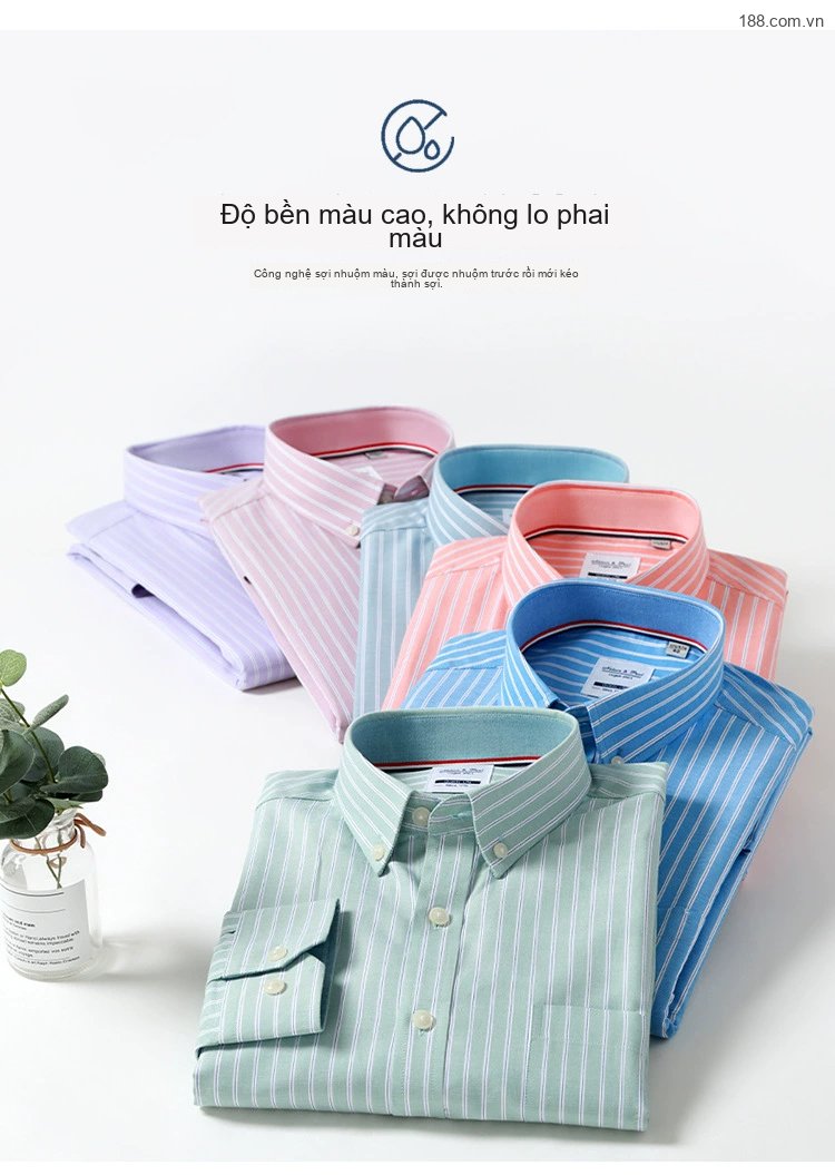 Áo Sơ Mi Nam Tay Dài Cotton Kẻ Sọc Thanh Lịch Phong Cách Công Sở Màu Trắng, Xanh, Đen, Đỏ... chi tiết 5