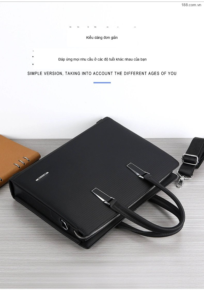 Túi Đeo Vai Nam Công Sở Da Bóng Cao Cấp, Túi Xách Tay Laptop Chống Sốc Nhiều Ngăn Màu Đen, Nâu chi tiết 4