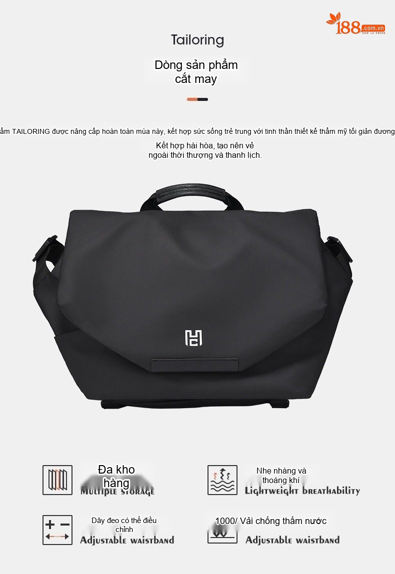 Túi Đeo Chéo Nam Laptop Vải Dù Chống Nước Công Sở Du Lịch Đựng Vừa A4 Màu Đen chi tiết 11