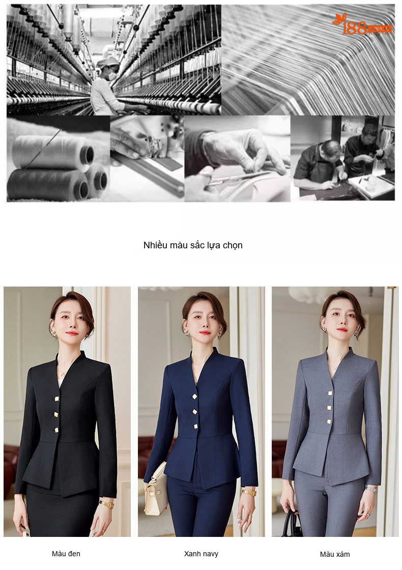 Bộ Vest Công Sở Nữ Quần/Chân Váy Thanh Lịch Màu Xám, Đen, Xanh Navy chi tiết 8