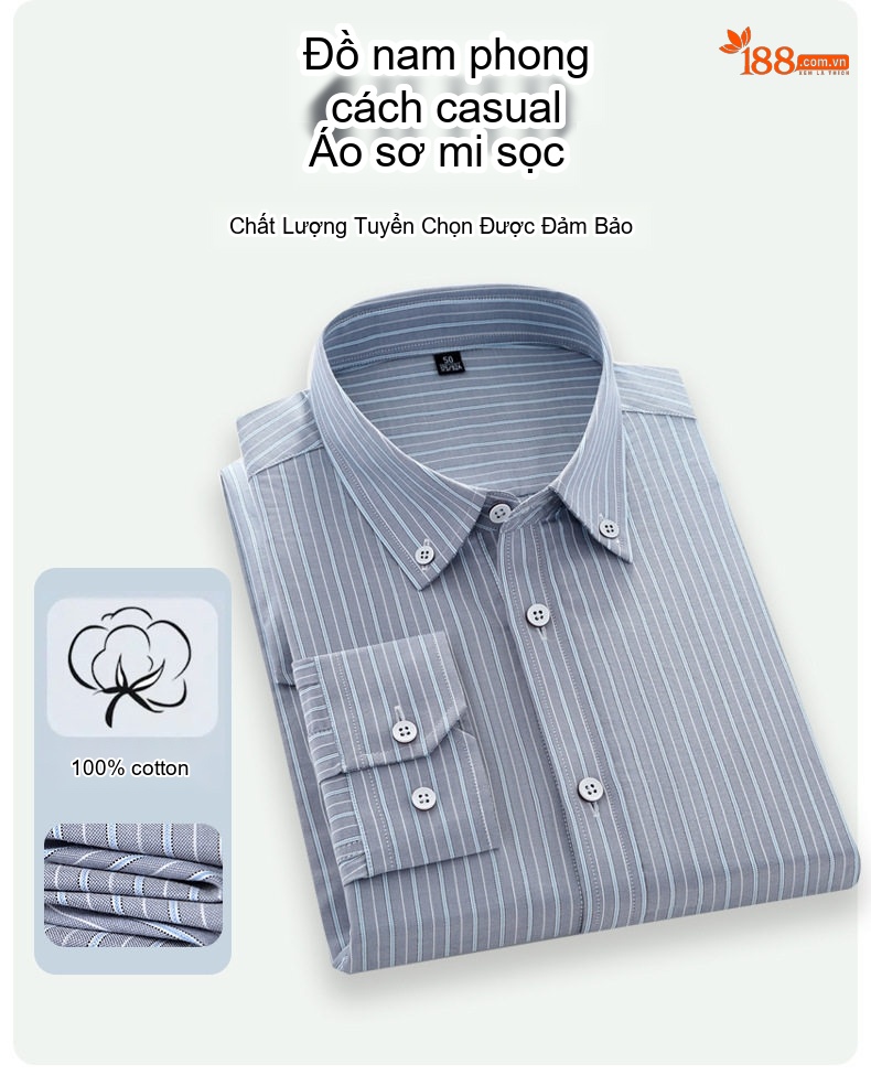 Áo Sơ Mi Dài Tay Nam Cotton Kẻ Sọc Kiểu Dáng Ôm Vừa Màu Xanh, Hồng, Xám chi tiết 3