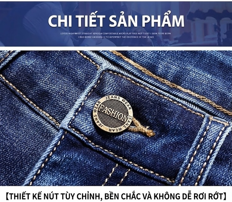 Quần Jean Nam Ống Đứng Co Giãn Lớn Dáng Rộng Thoải Mái Màu Xanh, Đen chi tiết 9