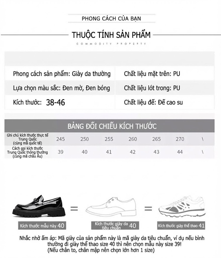 Giày Lười Nam Da Bóng Đế Cao Thô Chiều Cao Đế Khoảng 5cm Màu Đen chi tiết 3