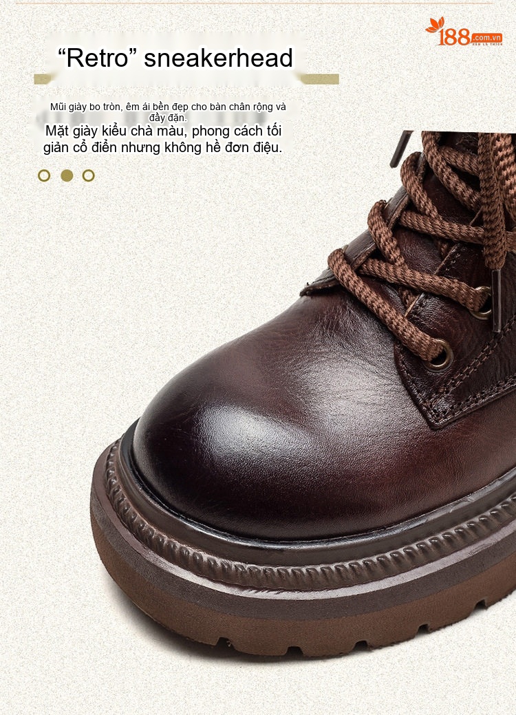 Boot Nữ Cổ Ngắn Da Bò Phong Cách Anh Quốc Chiều Cao Đế Khoảng 5cm Màu Đen, Nâu chi tiết 4