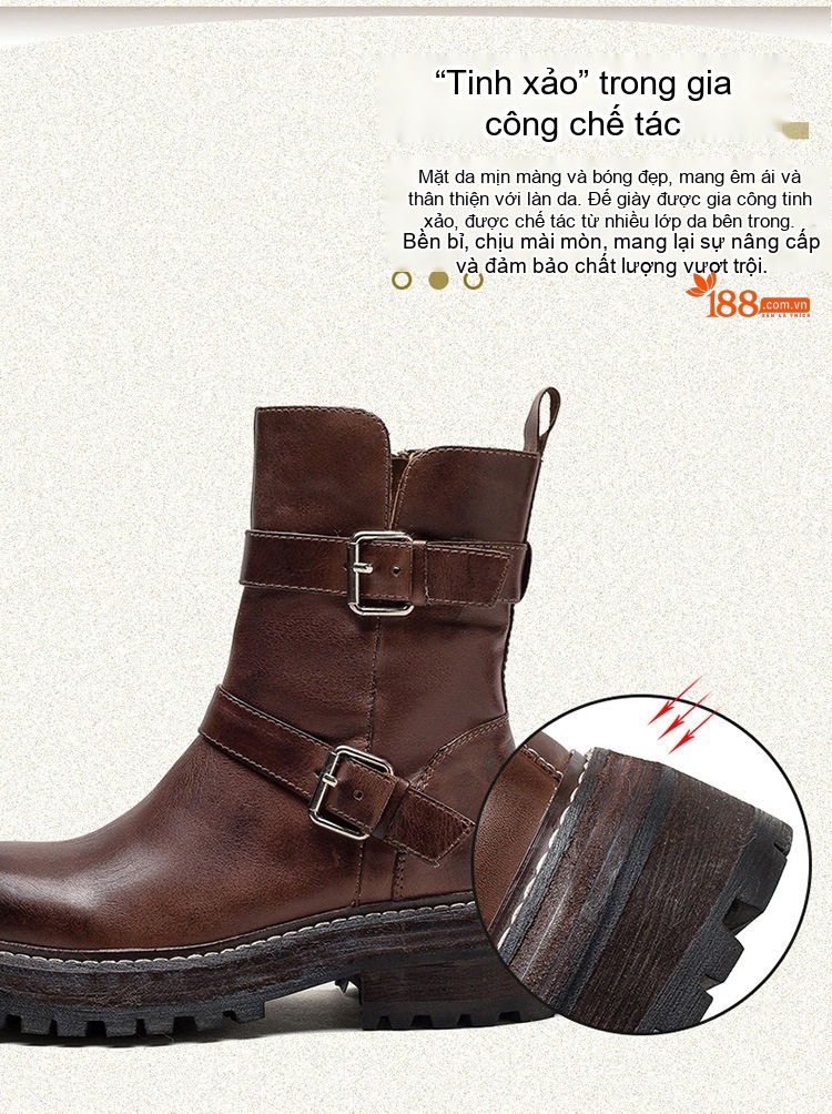 Boot Nữ Da Bò Cổ Lửng Phong Cách Anh Chiều Cao Đế Khoảng 4cm Màu Nâu, Đen chi tiết 2