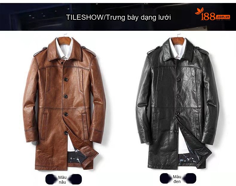 Áo Khoác Da Dáng Dài Nam Da Cừu Sáp Dầu Màu Nâu chi tiết 1