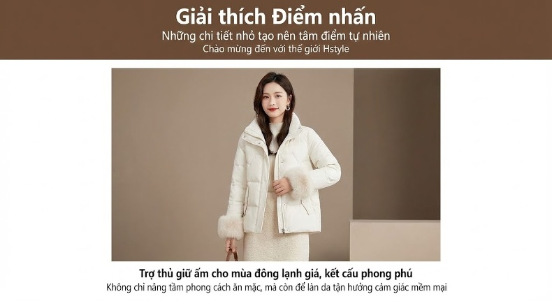 Áo Khoác Phao Nữ Ngắn Tay Dáng Nhỏ Gọn Cao Cấp Giữ Ấm Lông Vịt Trắng Màu Trắng Kem chi tiết 3
