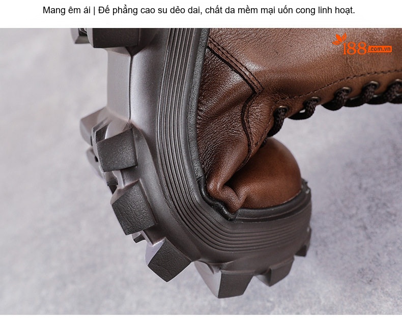 Boot Martin Nữ Da Bò Cổ Lửng Khóa Cài Phong Cách Anh Chiều Cao Đế Khoảng 5cm Màu Nâu, Đen chi tiết 9