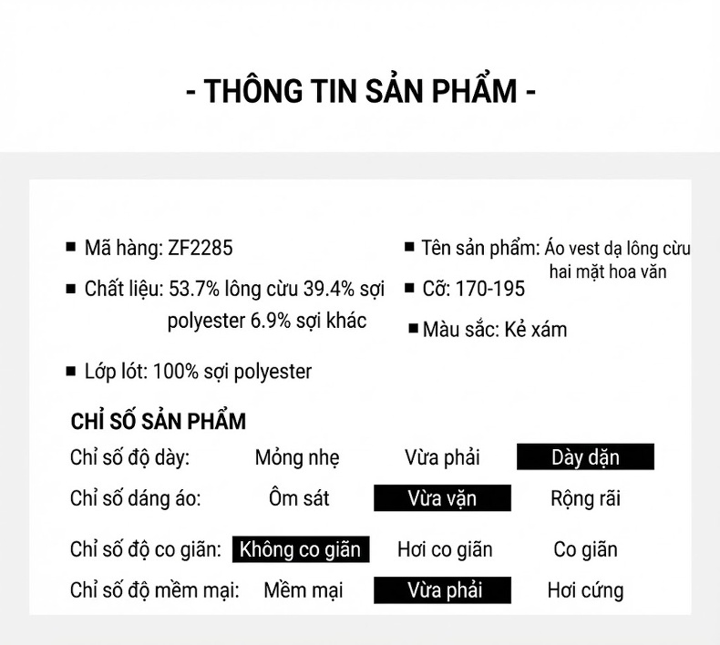 Áo Vest Nam Dệt Kim Jacquard Hai Mặt Thủ Công Màu Xám, Đen chi tiết 28