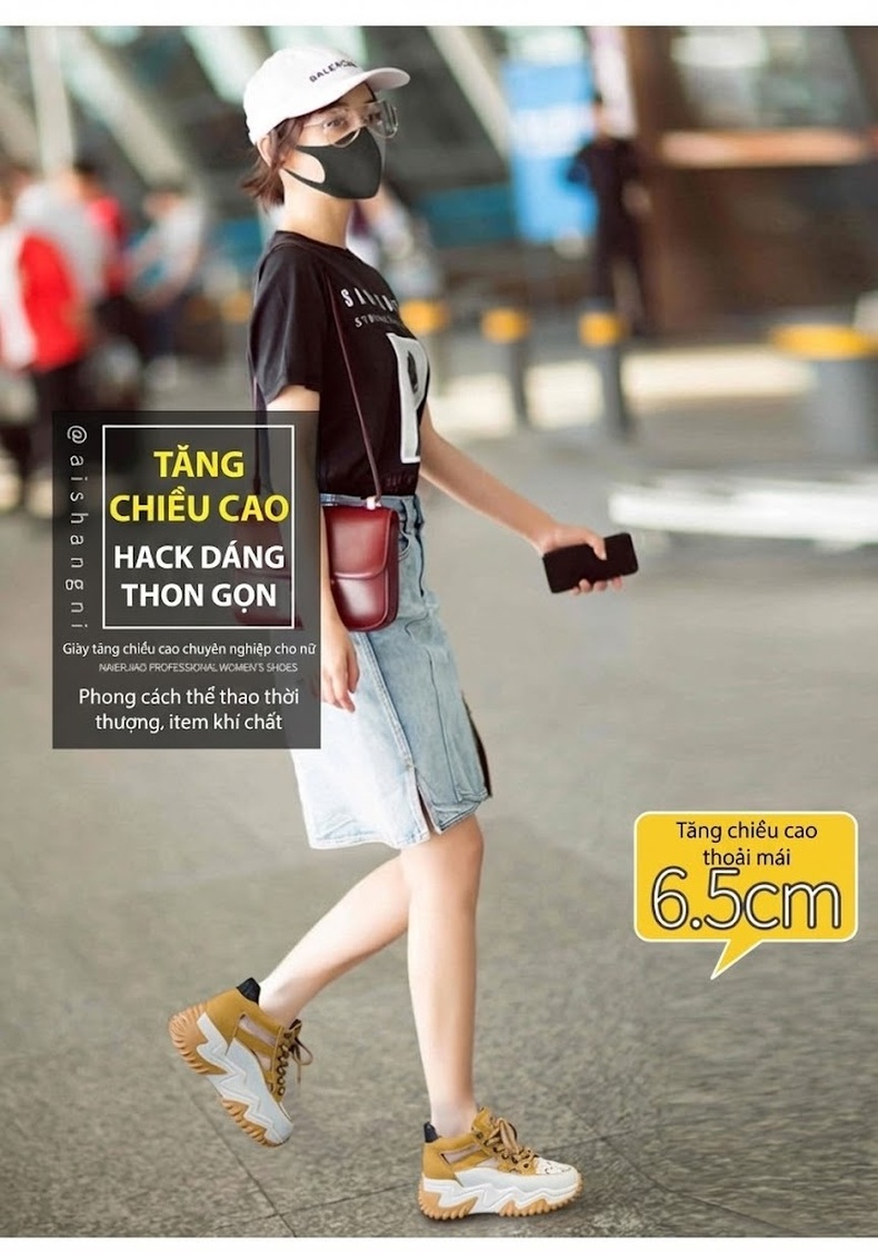 Giày Sneaker Nữ Da Thật Lưới Thoáng Khí Chiều Cao Đế Khoảng 5cm Màu Trắng, Đen, Nâu, Đỏ... chi tiết 1