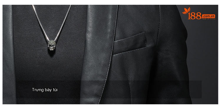 Áo Khoác Blazer Nam Da PU Kiểu Hàn Quốc Form Ôm Vừa Vặn Màu Đen chi tiết 10