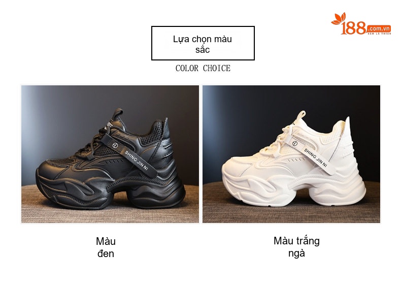 Giày Sneaker Nữ Đế Cao Khoảng 6cm Dây Buộc Kiểu Dáng Ulzzang Màu Trắng, Đen chi tiết 2
