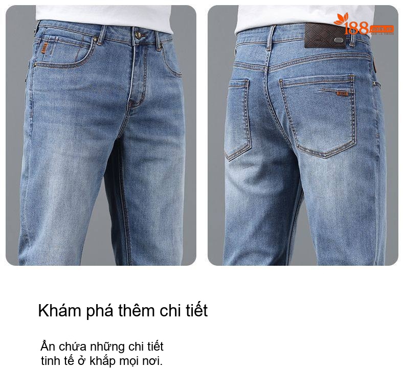 Quần Jean Nam Ống Đứng Co Giãn Lyocell Tencel Màu Xanh Dương chi tiết 4